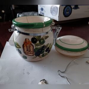 ISO: Ceramic Jar with Green and Black Olive Design